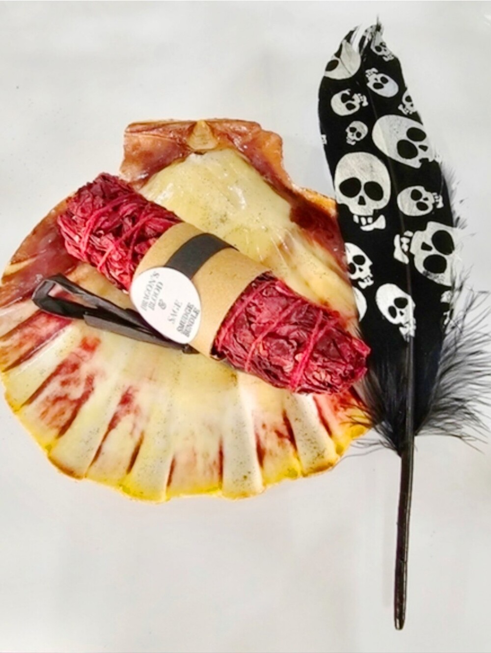 Artisan Dragons Blood Sage Tiger Shell Skull Feather Alt Ritual Decor Set NWT